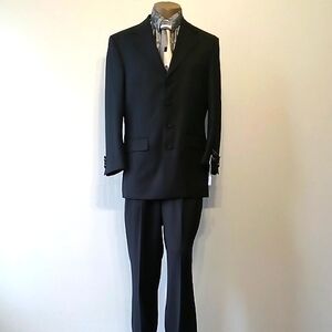 Italian Wool 2pc Men's Black 4 Button Suit by Biani of Italy